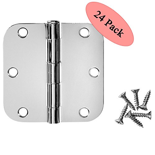 Cosmas Polished Chrome Door Hinge 3.5" Inch x 3.5" Inch with 5/8" Inch Radius Corners - 24 Pack