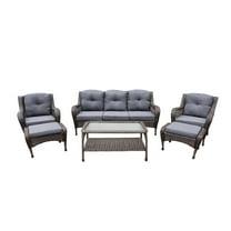 Jeco 6pc Wicker Seating Set with Steel Blue Cushions