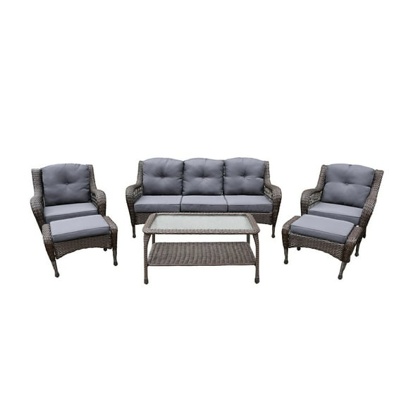 Jeco 6pc Wicker Seating Set with Steel Blue Cushions