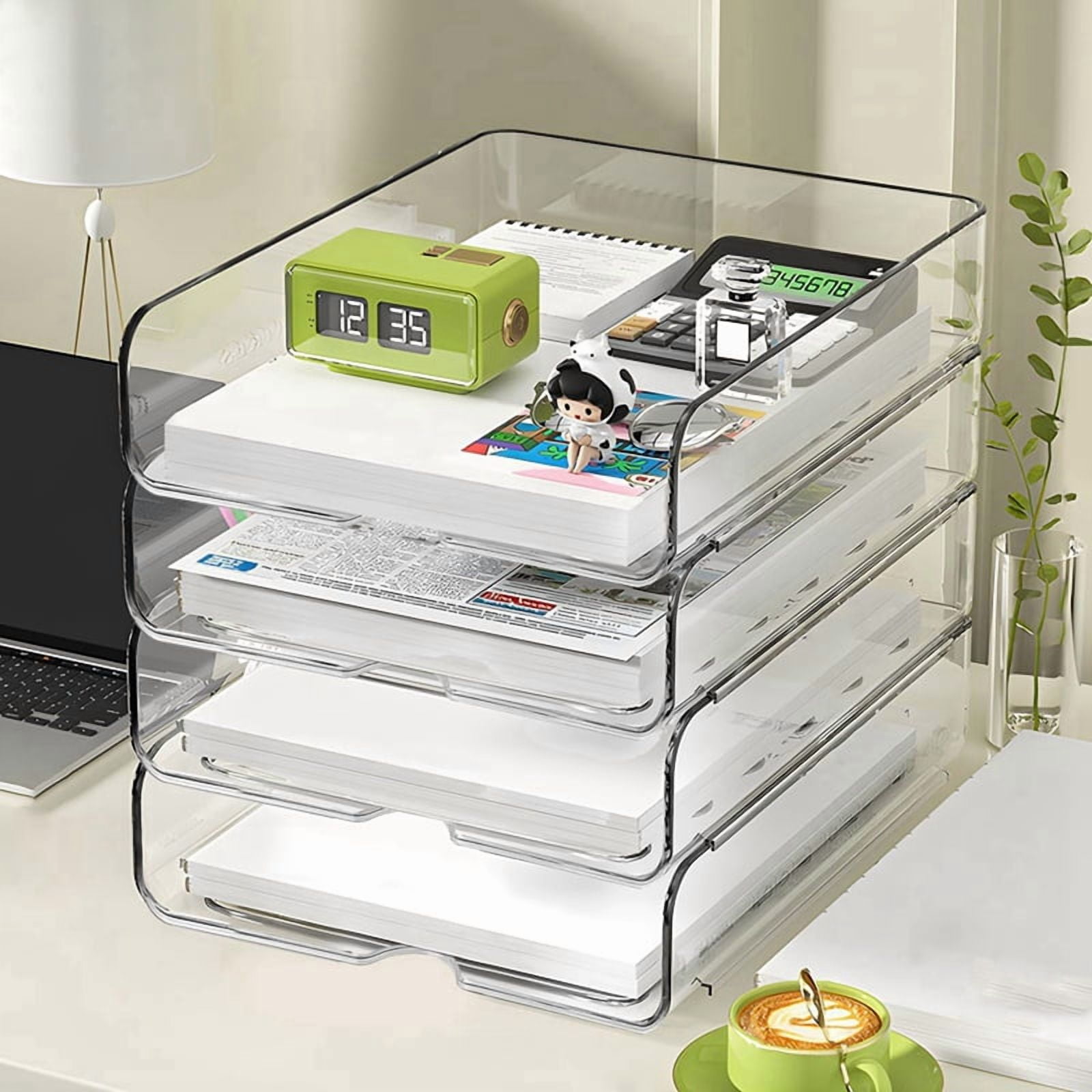4-Tier Paper Organizer for Desk, Stackable Desk Organizer Paper Tray