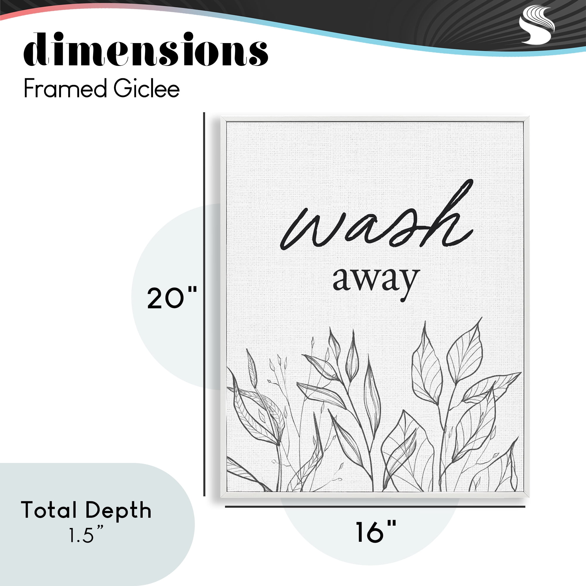 Minimalist Leaves Wash Away White Framed Giclee Art, design by Lettered and Lined