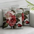 thumbnail image 3 of Flower Throw Pillow Cushion Cover, Shabby Form Romantic Design with Big Roses and Leaves Buds Hand Colored Image, Decorative Square Accent Pillow Case, Pink Red, 3 of 7