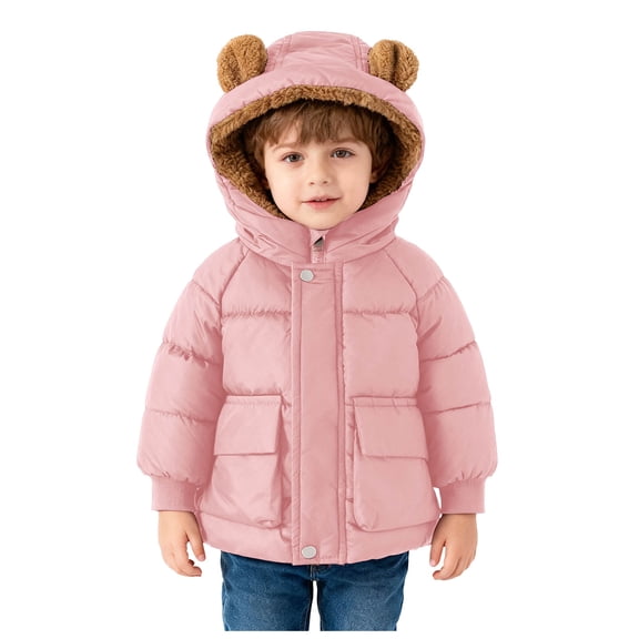 Staki Kids Boy's Winter Coat Hooded Puffer Windbreaker Warm Cotton Jacket Parka Down Outdoor Coats Kids Ski Jacket(Pink,5-6 Years)