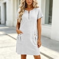 thumbnail image 2 of Atogsazn Women's Summer Half Zip Mini Dress Flowy Casual Short Sleeve Dresses with Pocket A-Line Sundress White L Fashion, 2 of 9