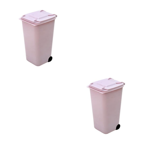 Bote de basura Injueey de escritorio pequeño y exquisito con ruedas Rosa claro 2Conjunto