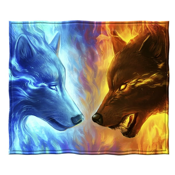 Dawhud Direct Fire And Ice Wolves Super Soft Plush Fleece Throw Blanket Walmart Com