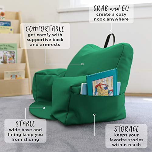 ECR4Kids Relax-N-Read Bean Bag Back Pillow Chair with Storage Pockets Black 