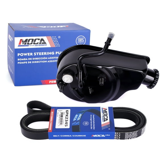 MOCA AUTOPARTS Power Steering Pump with Serpentine Belt 6PK2345 Fit for 1999-2006 GMC Sierra 1500 4.8L & 1999-2006 Chevrolet Silverado 1500 4.8L & 2002-2006 Chevrolet Silverado 1500 5.3L