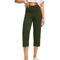 thumbnail image 4 of Mohiass Women's Capri Pants Stretch Summer High Waisted Womens Capris Clearance Yoga Wide Leg Tummy Control Capris Pants for Women with Pockets Army Green 2XL, 4 of 6