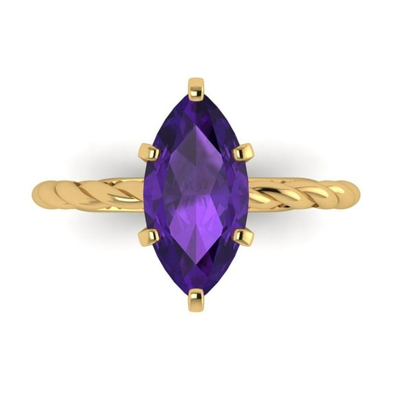 Solitaire Engagement Ring for Women - 2ct Natural Amethyst in 18K Yellow Gold Promise Ring