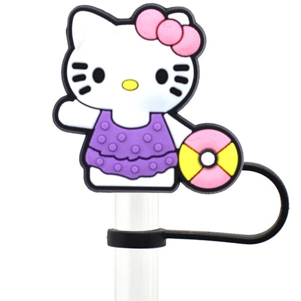 10mm Hello Kitty 2D lindos dibujos animados niños temáticos dibujos animados puntas de paja cubre copa Stantly cubierta de paja toppers para regalo de fiesta