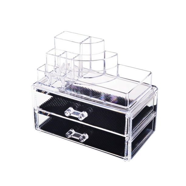 Organizador de maquillaje y cosméticos apilable de 3 niveles con cajones y expositor para guardar joyas.