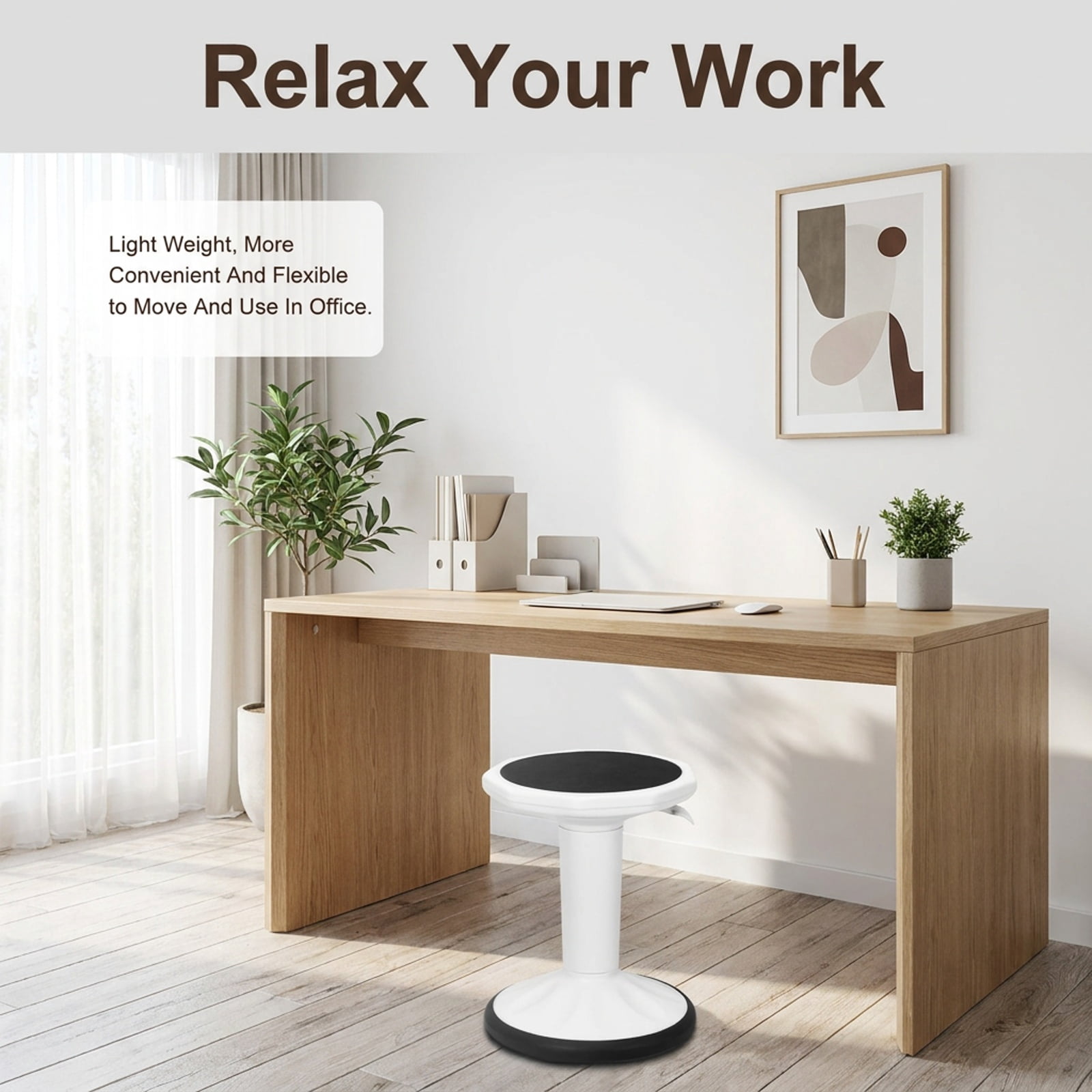 Furnibear Adjustable Active Learning Stool Sitting Home Office Wobble Chair with Cushion Seat for Home Office Study Desk Computer Task, White