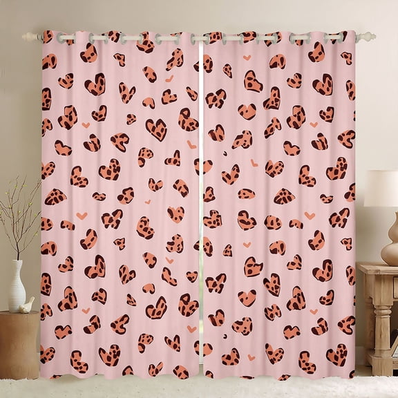 Feelyou Romantic Love Heart Black Out Curtains, Fashion Leopard Cheetah Print Curtains Pack of 2 (42x63 Each), Teens Kids Girls Women Bedroom Curtains, Living Room Curtains Decor