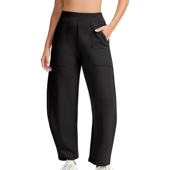 Inleife Women's High Waisted Barrel Sweatpants with Side Pockets - Wide Leg Ankle Length Joggers, Athletic Style Seam Front Lounge Pants