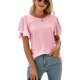 thumbnail image 1 of Camiseta de mujer con volantes de manga corta y cuello redondo ahuecada de Color puro blusa informal para mujer para citas en el trabajo diario, 1 of 8