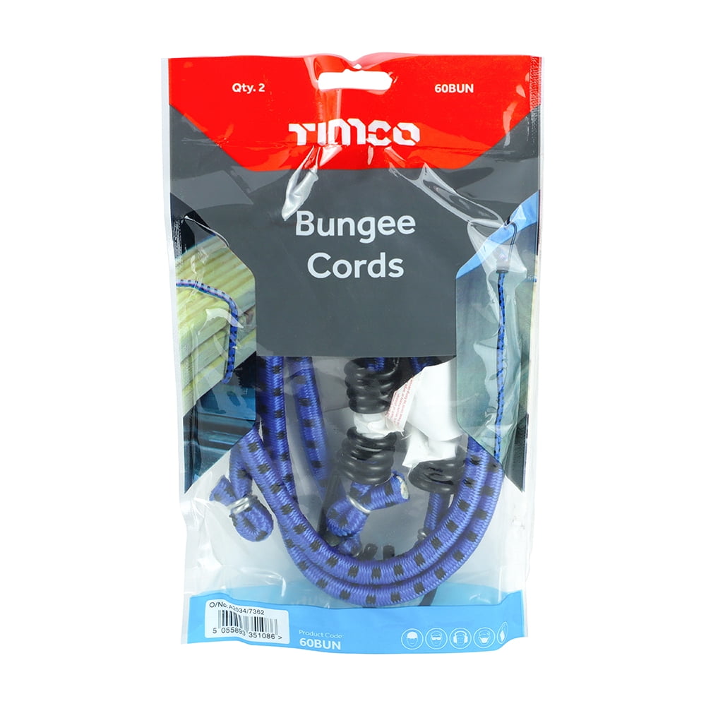 Timco - Bungee Cords - Standard Duty (Size Dia.8mm x 60cm - 2 Pieces)