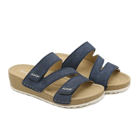 

Women‘s Ultralight Wedge Sandals Solid Color Hook And Loop Faux Leather Slippers Women‘s Footwear