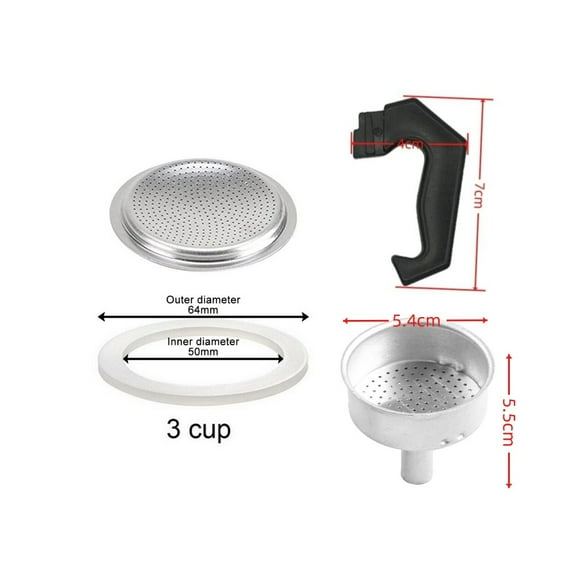 4Pcs/Set Mocha Pot Accessories Set Espresso Coffee Moka Pot Replacement Parts Handle,Gasket Seal,Funnel,Filter Coffeeware Tools