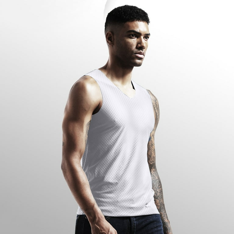 CLZOUD Under Shirts for Men White Nylon,Spandex Mens Summer
