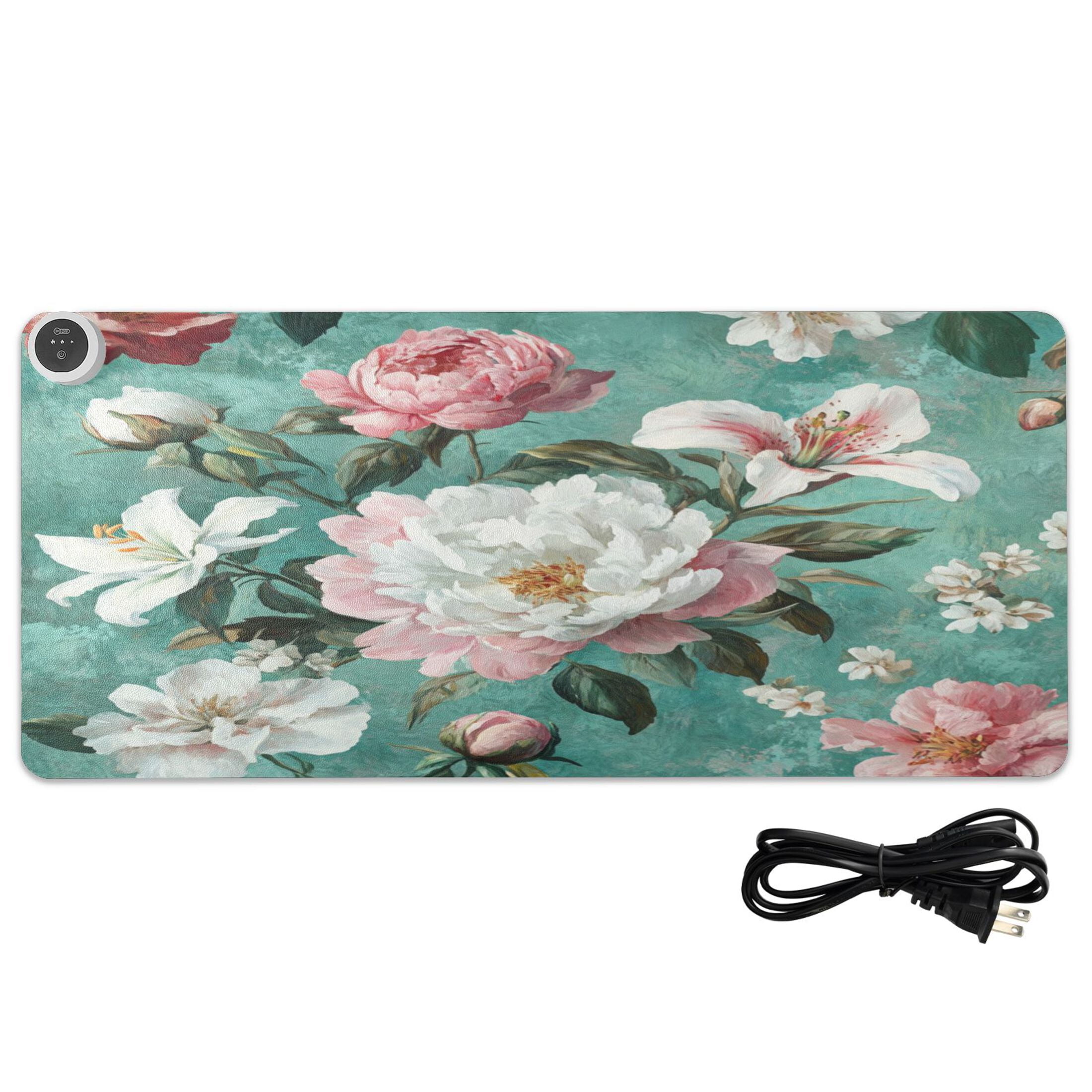 Wobogo Rococo Florals Heated Mouse Pad Extra-Large Desk Mat With 3 Heating Levels and 3-hour Auto Shut-Off Protection Ideal for Computer Keyboards Home Office Hand-warming Essential 31.5in × 13in