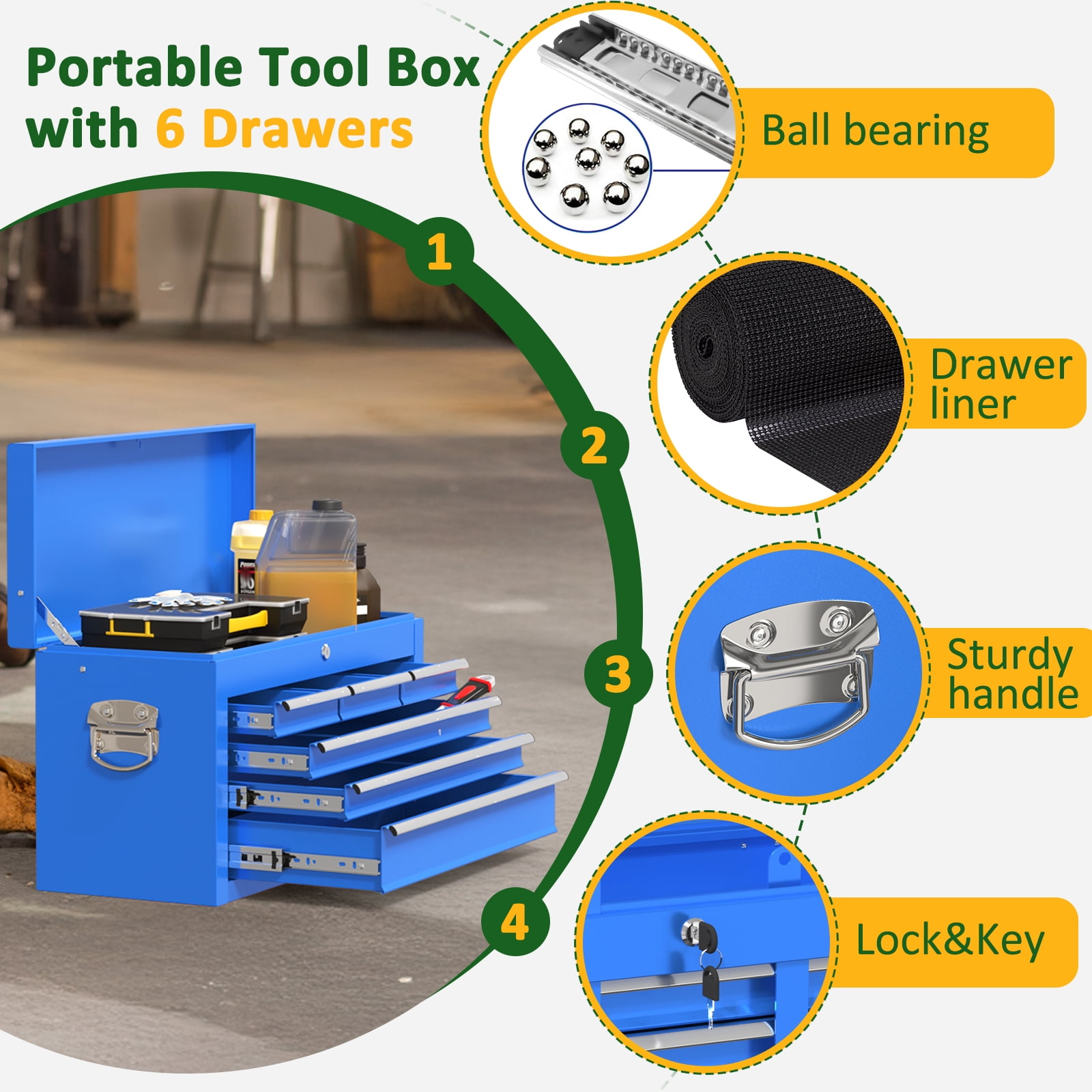 Odaof 8-Drawer Rolling Tool Chest on Wheels with Drawers Locking Toolbox Organizer for Mechanics Garage Workshop Blue