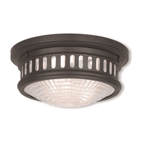 

Flush Mounts 2 Light With Steel Drum Hand Blown Clear Cut Bronze size 11 in 80 Watts - World of Crystal