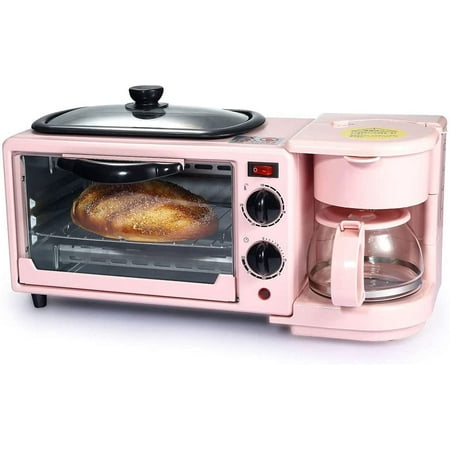 

in 1 Breakfast Maker Station Toaster Oven with 30-Min Timer Heat Selector Mode 4-Cup Coffeemaker Griddle Toaster Oven pink
