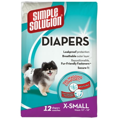 Simple Solution Disposable Dog Diapers for Female Dogs  Super Absorbent Leak-Proof Fit  XS  12 Count