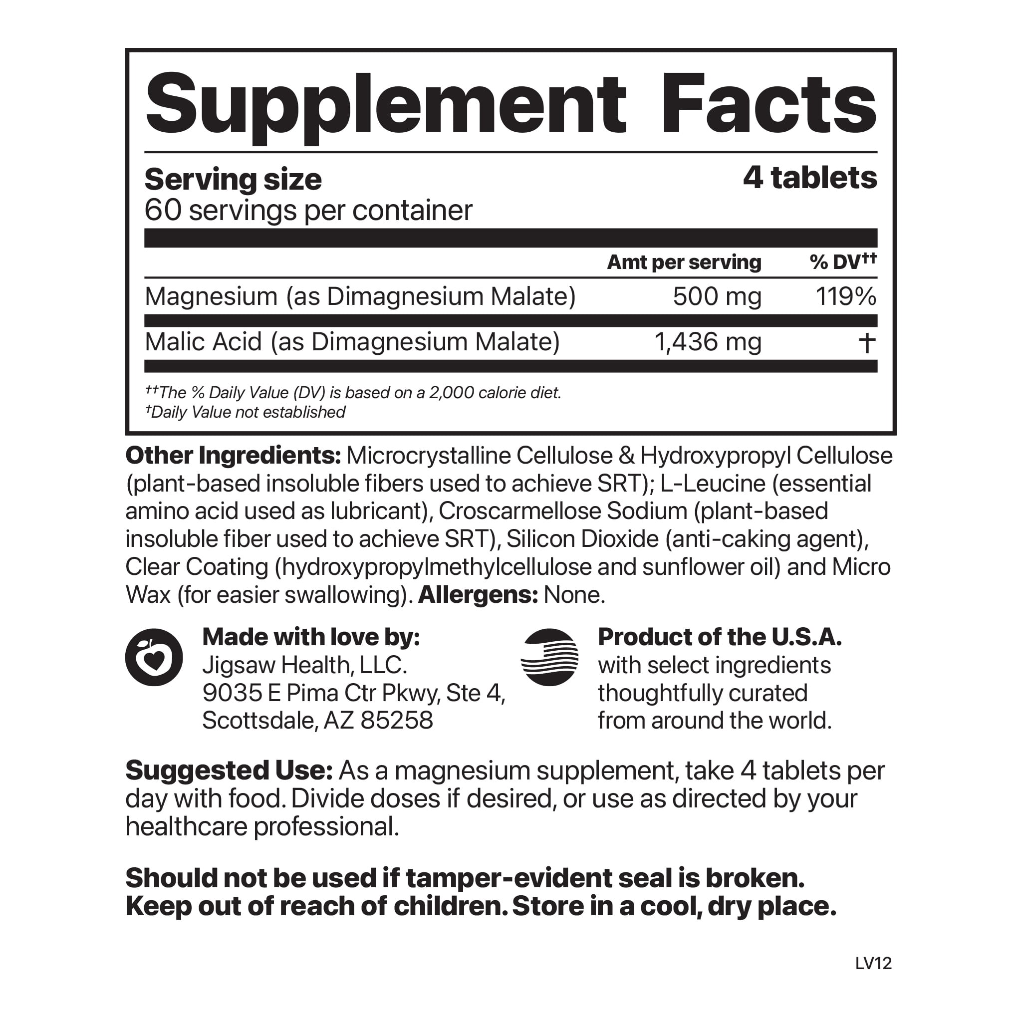 Jigsaw Health MagSRT B-Free | Slow-Release Magnesium Malate Tablets for Healthy Energy and Muscle Support with B-Vitamin Co-factors, 240 Count