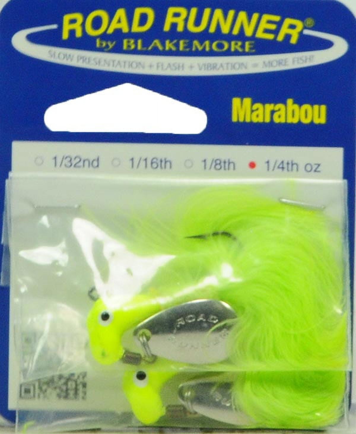 (2 pack) Blakemore B2-1004-012 Road Runner Marabou Jighead 1/4oz, Chartreuse, Underspin Fishing jig.