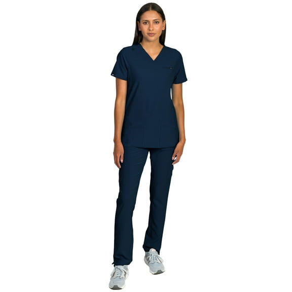 Medgear Liliana Women's Scrubs Set with 4-Pocket Top and Slim Straight Leg Pants