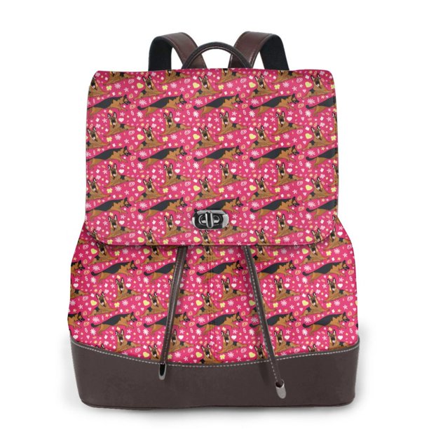 Easygdp German Shepherd Dog Mochila de Cuero para Mujeres, Bolso de Hombro, Bolsos de Mano de Moda para Trabajo y Viajes
