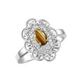 thumbnail image 3 of Rylos Sterling Silver Floral Designer Ring with 6x4 MM Oval Tiger Eye & Sparkling Diamonds - Birthstone Jewelry for Women -Size 6, 3 of 6