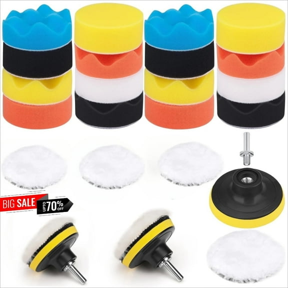 Fast Shipping 29 Pcs 3 inch Buffing Pads, Car Foam Drill Polishing Pads Kit, Detail Polishing for Drill Buffer Polisher Attachment Kit with Thread Backing Pad & Adapters
