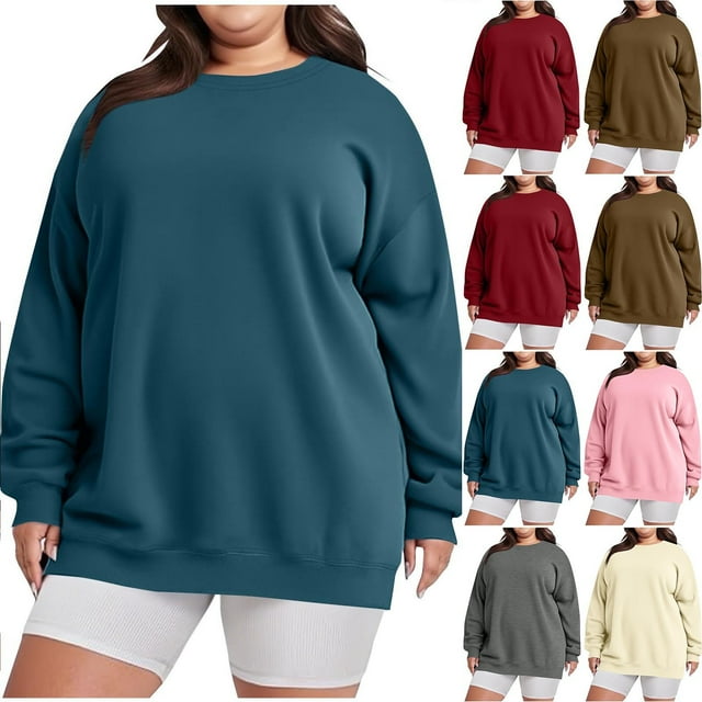 Yuyuzo Chandails Molletonnés Surdimensionnés pour Femmes à Col Rond Doublés en Molleton à Manches Longues Chandails pour Dames Grande Taille Coupe Ample Confortable
