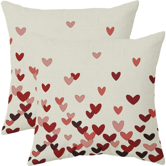 Valentines Pillow Covers 16x16 Set of 2 Valentine''s Day Red Pink Love Heart Print Decorative Outdoor Throw Pillows Farmhouse Holiday Decoration Pillowcases Cushion Cases Decor for Sofa Couch Bed