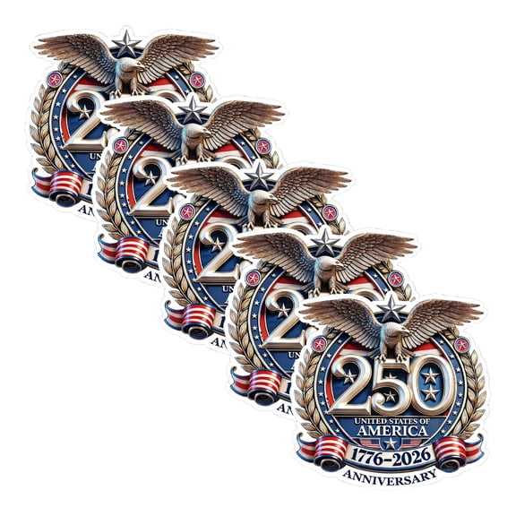 5-Pack America 250 Car Decal & Patriotic Stickers, america 250 Years Car Window Decal, 250th Anniversary of The Independence of USA Sticker for Car Windows & Independence Celebration