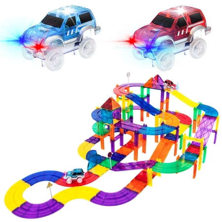 PicassoTiles 100 PC Race Track, Magnetic Tiles, Magnetic Building Toys for Kids 3+