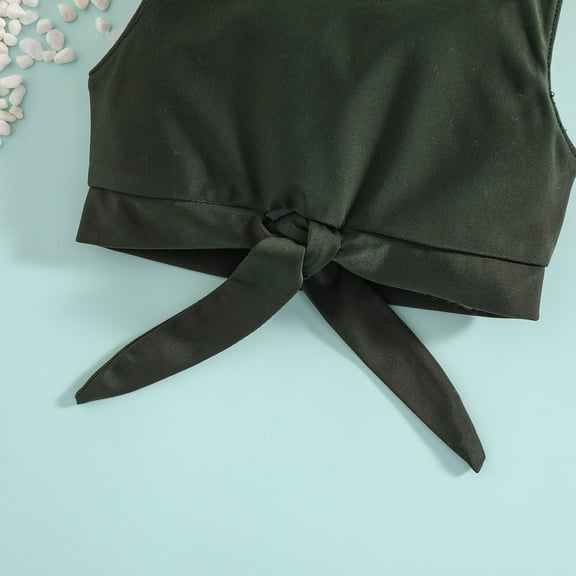 Vedolay Girls Summer Swimisuit 2 Piece Tropical Print Ruffle Hem Tankini Swimsuit Cute Summer Bathing Suit,Green 4-5 Years