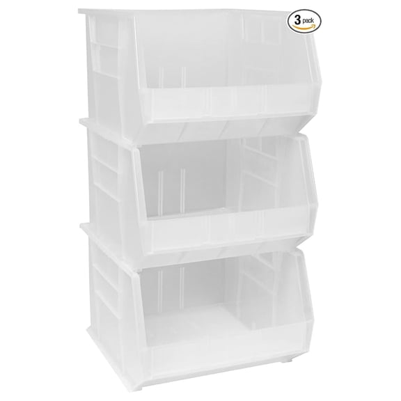 30270 Plastic , Space-Saving Stackable Bins for Garage, Pantry, Organization, 18" x 16" x 11", Clear, 3-Pack