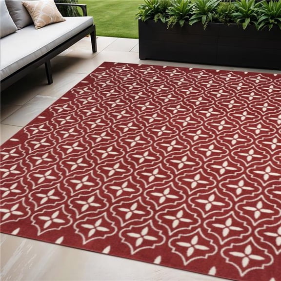 HomeRoots 572649 5 x 7 ft. Brick Red & Ivory Geometric Indoor & Outdoor Rectangle Area Rug