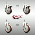 thumbnail image 2 of 5 Inch 316SS Maroon Polyurethane 3/8 Inch Threaded Stem Caster Set 2 Lock Brake, 2 of 2