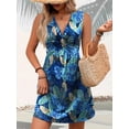 thumbnail image 3 of Women's Tropical Print V Neck Sleeveless Summer Dress with Slight Stretch 95% Polyester 5% Spandex Everyday Wear, 3 of 12