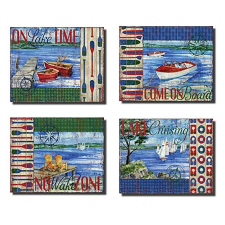 Clic Outdoor Lake Signs Cabin Lodge Decor Four 10x8in Mounted Prints Ready To Hang