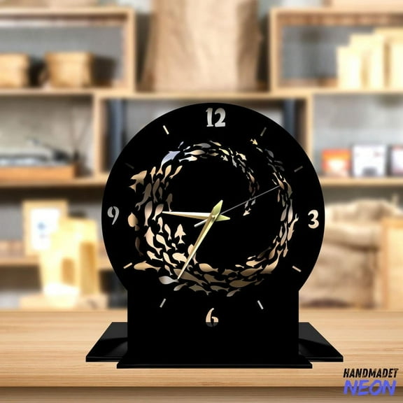 Handmadetneonsign Fish Swarm Tabletop Metal Clock, Fish Swarm Desktop Clock, Clock Home Decor 93260