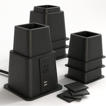 Home Intuition Bed Risers Heavy Duty Adjustable Furniture Riser 3, 5 or 8-Inch, 4 Pack (Black W/ USB)