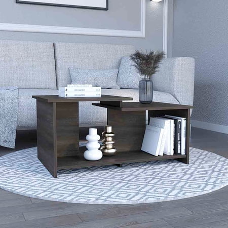 High Rectangular Coffee Table - Open Shelf For Decorations Brown With Living Space