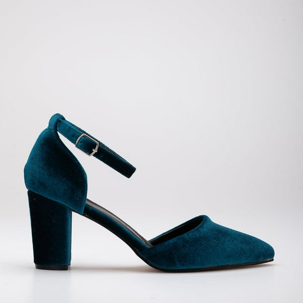 Gisele - Tacones altos de terciopelo azul verdoso turquesa 7.5