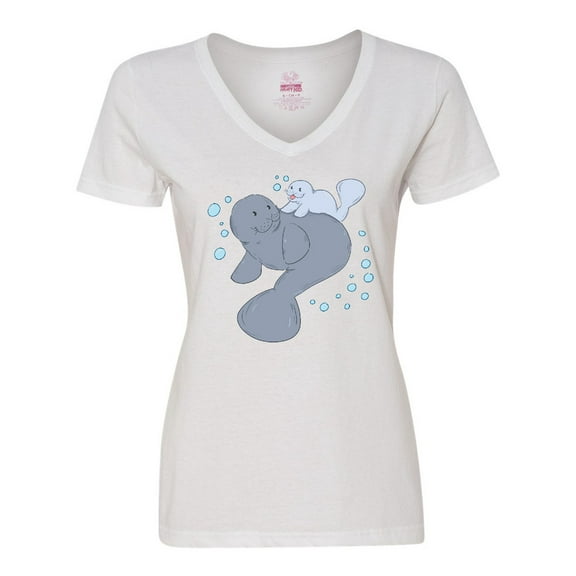Inktastic Cute Manatees with Bubbles Women's V-Neck T-Shirt
